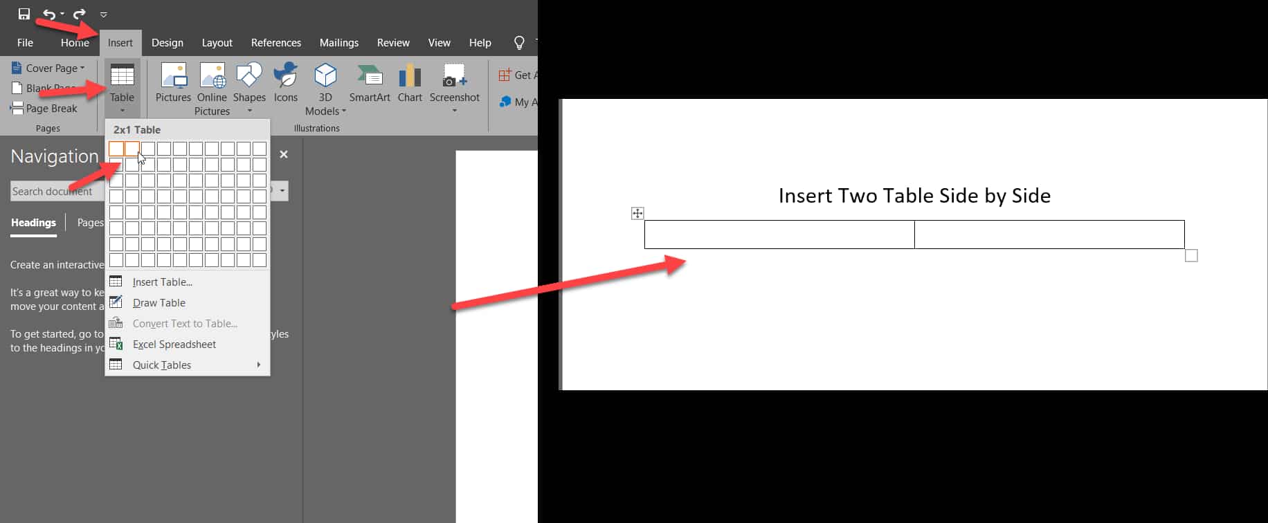 How To Insert Two Tables In Word Side By Side